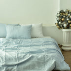 Sky French Linen Fitted Sheet + 2 Pillowcases Set - Plain Dyeing 09