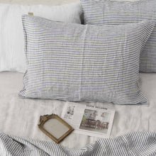 Load image into Gallery viewer, Navy Striped French Linen Bedding Sets (4 pieces) - Yarn Dyeing
