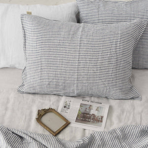 Navy Striped French Linen Bedding Sets (4 pieces) - Yarn Dyeing