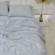 Load image into Gallery viewer, Navy Striped French Linen Bedding Sets (4 pieces) - Yarn Dyeing
