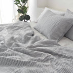 Navy Striped French Linen Bedding Sets (4 pieces) - Yarn Dyeing