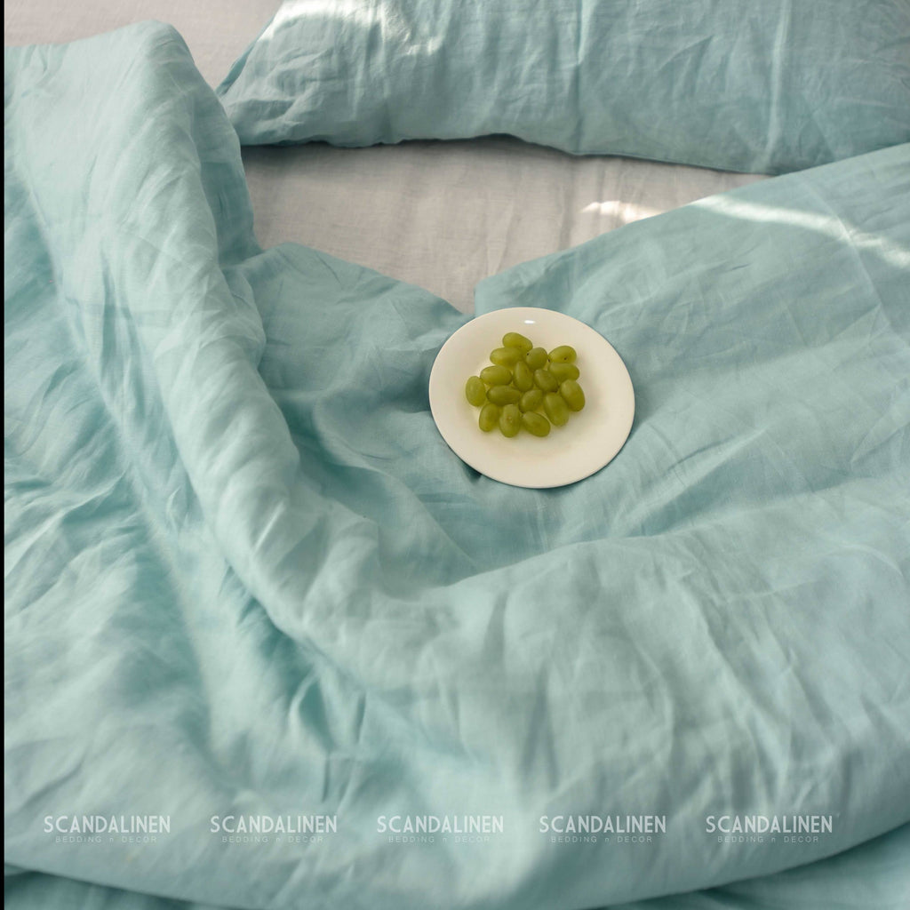 Mint French Linen Duvet Cover+2 Pillowcases Set - Plain Dyeing 32