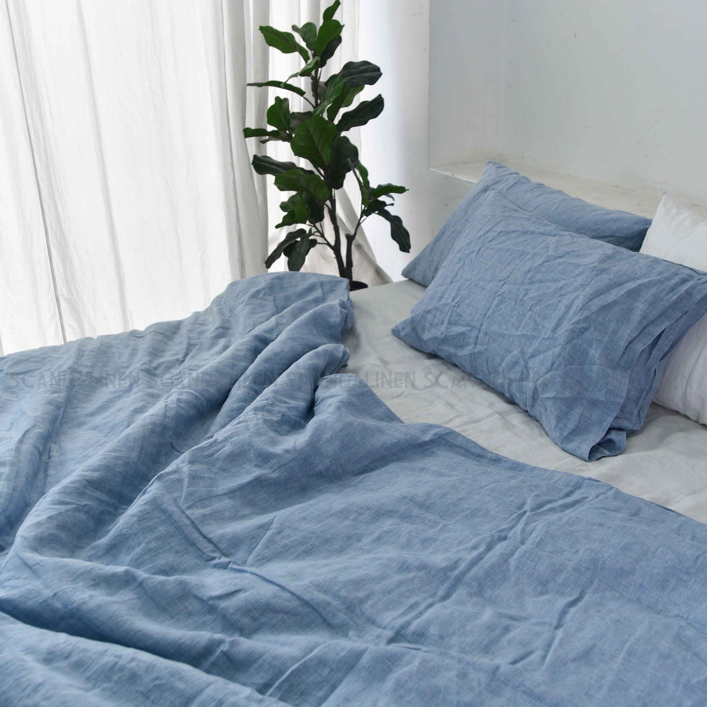 Blue French Linen Bedding Sets (4 pieces) - Yarn Dyeing
