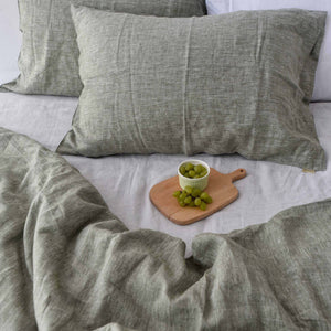 Asparagus French Linen Duvet Cover+2 Pillowcases Set - Yarn Dyeing 45