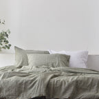 Asparagus French Linen Duvet Cover+2 Pillowcases Set - Yarn Dyeing 45