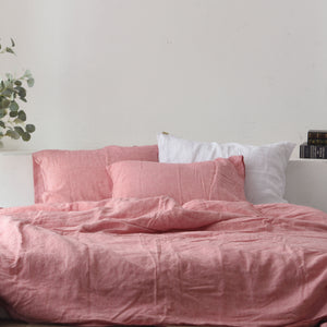 Red Pink French Linen Bedding Sets (4 pieces) - Yarn Dyeing