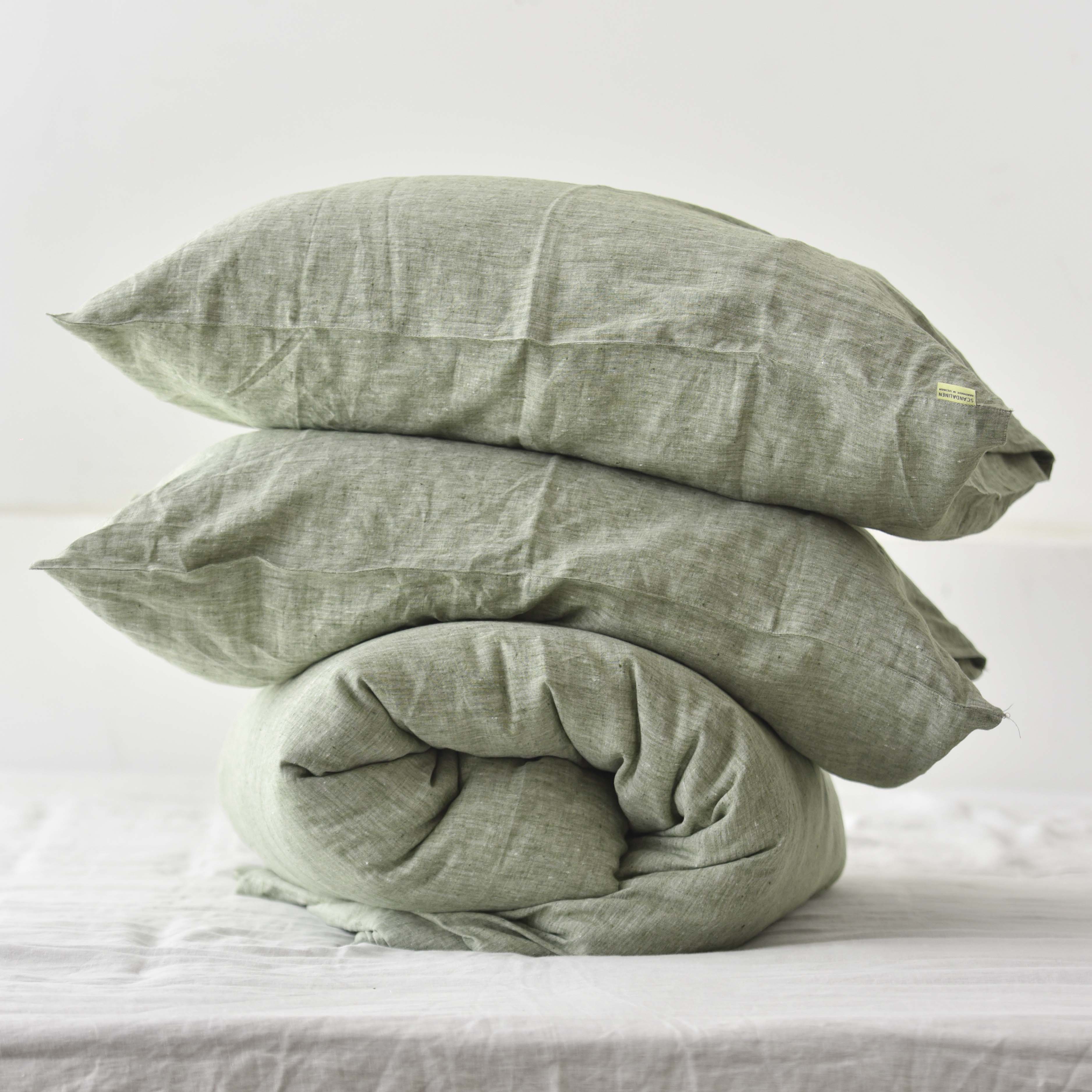 Asparagus French Linen Duvet Cover+2 Pillowcases Set - Yarn Dyeing 45