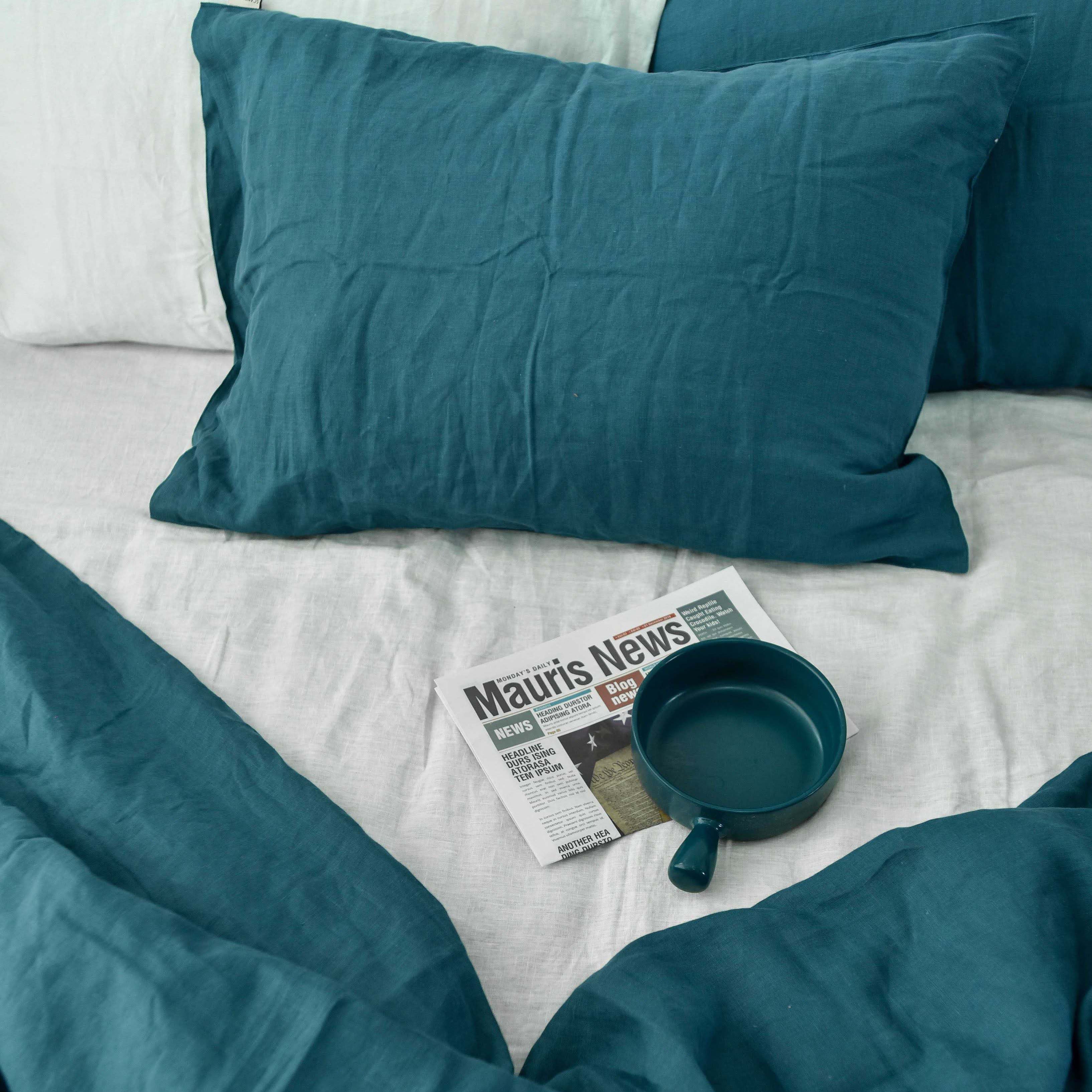Azure French Linen Pillowcase - Plain Dyeing 36
