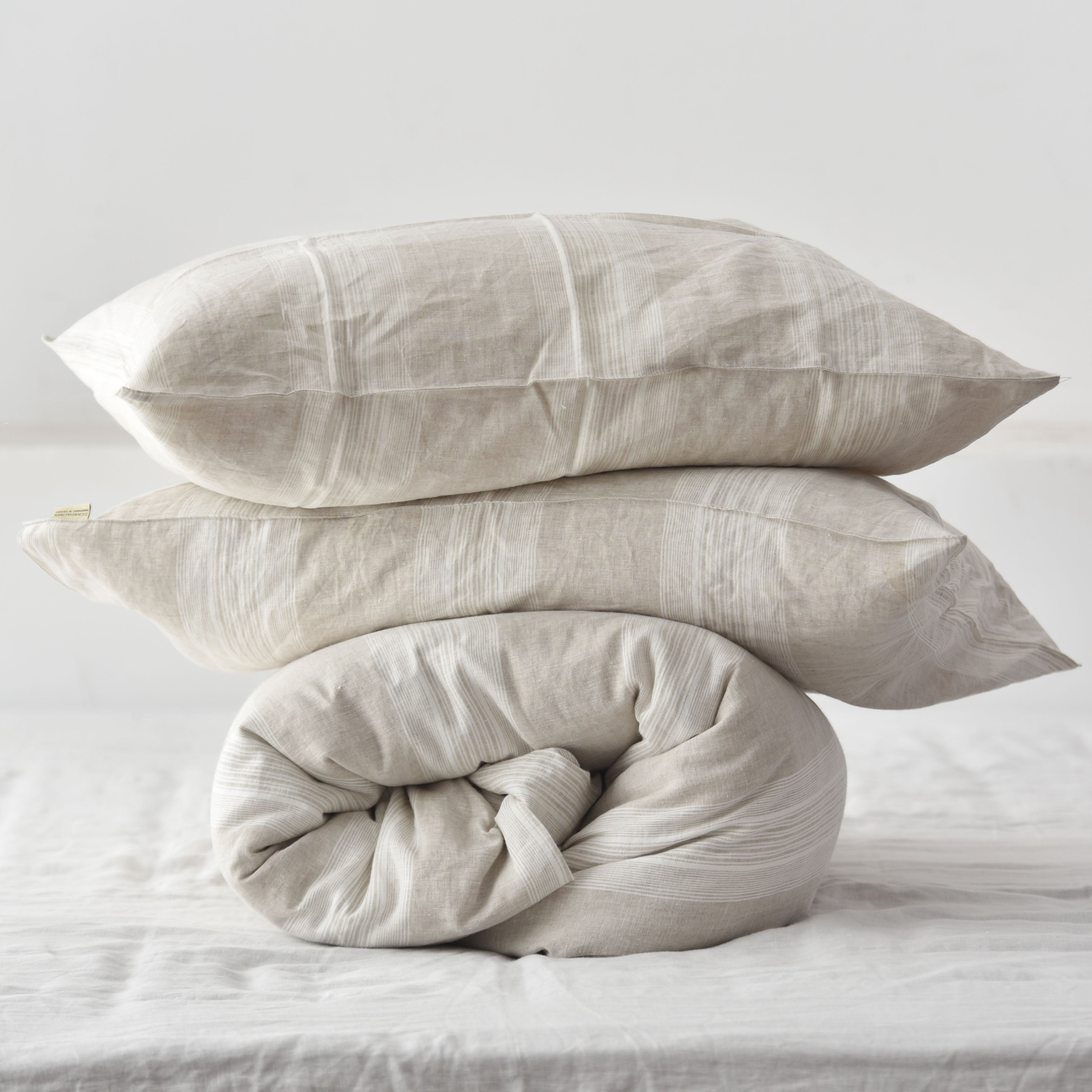 Big Striped French Linen Duvet Cover+2 Pillowcases Set - Yarn Dyeing 61