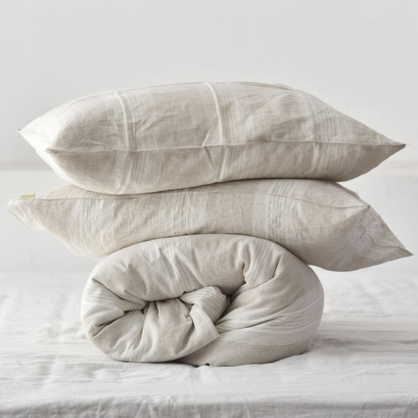 Big Striped French Linen Duvet Cover+2 Pillowcases Set - Yarn Dyeing 61