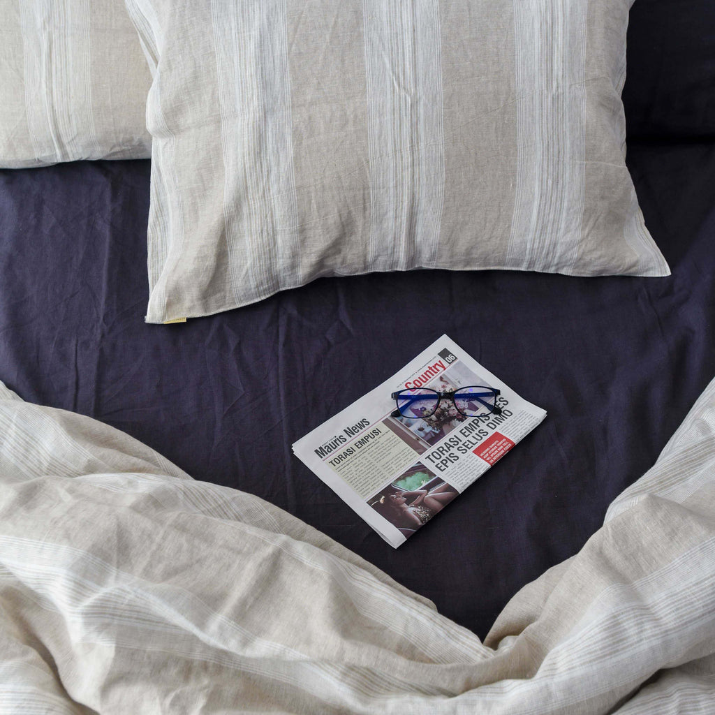 Big Striped French Linen Duvet Cover+2 Pillowcases Set - Yarn Dyeing 61