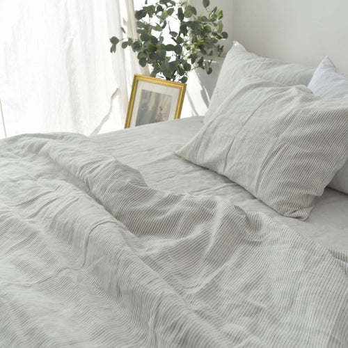 Black Striped French Linen Duvet Cover | Premium Bedding