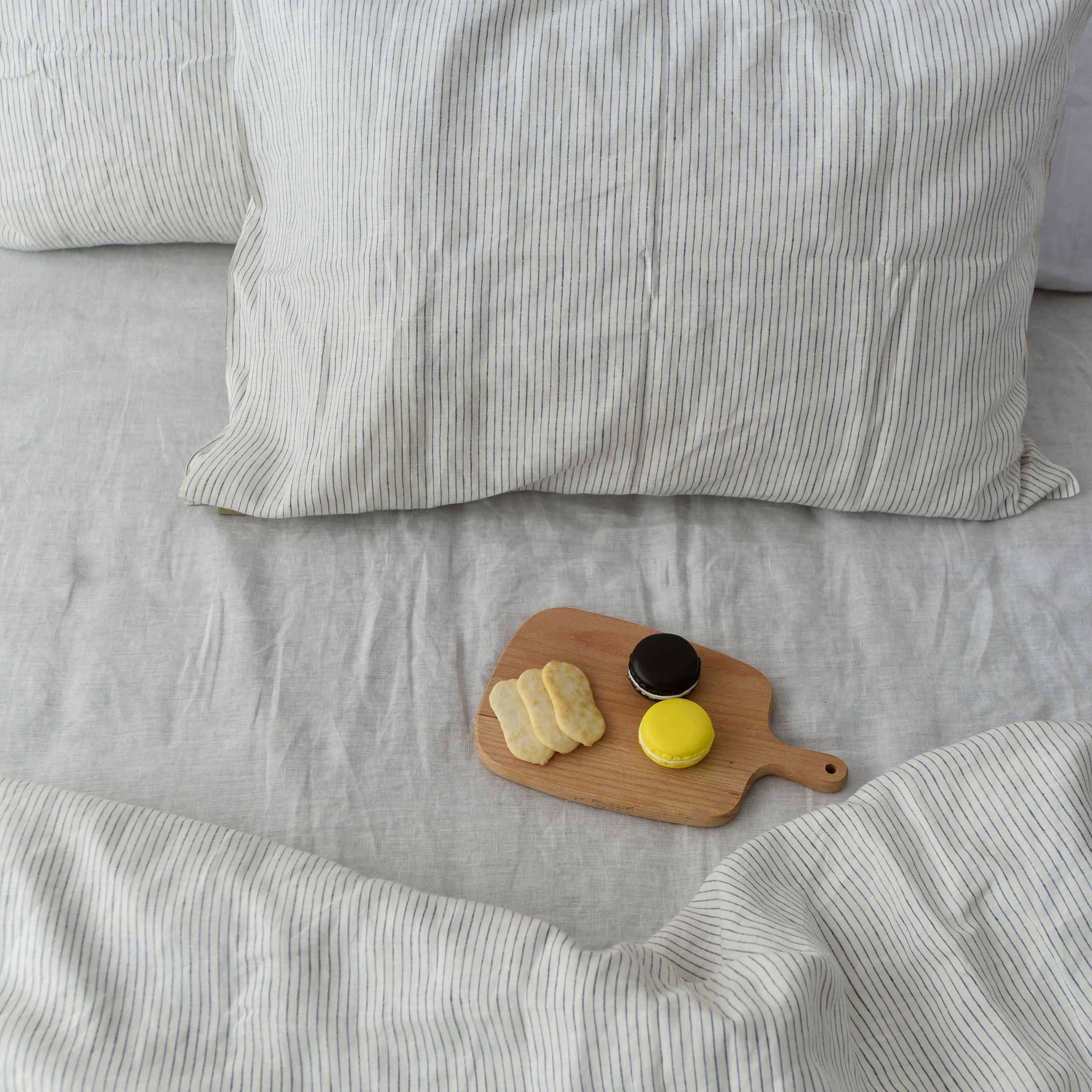 Black Striped French Linen Fitted Sheet + 2 Pillowcases Set - Yarn Dyeing 59