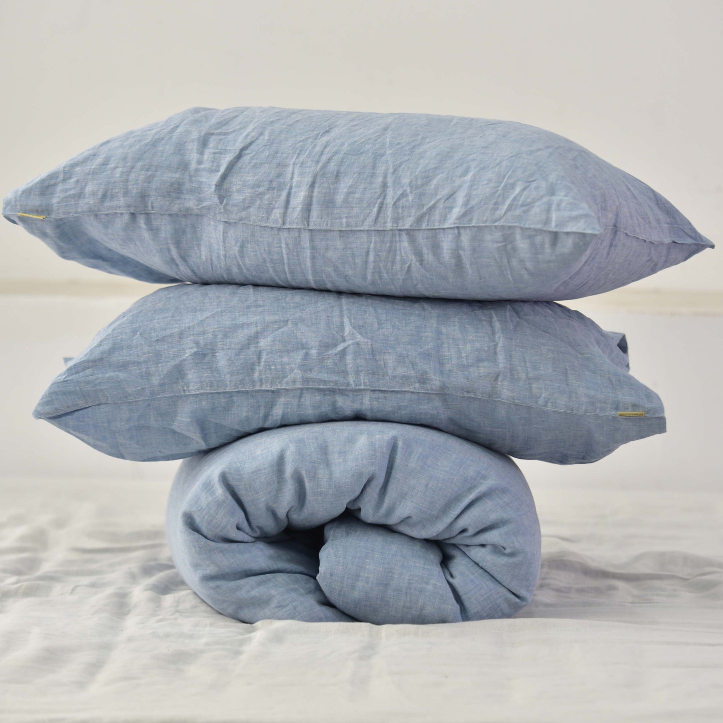 Blue French Linen Duvet Cover+2 Pillowcases Set - Yarn Dyeing 42