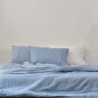 Blue French Linen Fitted Sheet + 2 Pillowcases Set - Yarn Dyeing 42