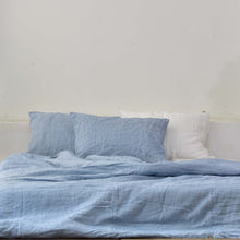 Load image into Gallery viewer, Blue French Linen Fitted Sheet + 2 Pillowcases Set - Yarn Dyeing 42
