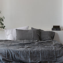 Load image into Gallery viewer, Charcoal French Linen Fitted Sheet + 2 Pillowcases Set - Plain Dyeing 19
