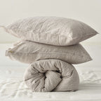 Coffee Striped French Linen Duvet Cover+2 Pillowcases Set - Yarn Dyeing 51