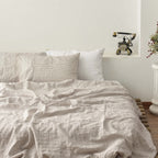 Coffee Striped French Linen Fitted Sheet - Yarn Dyeing 51