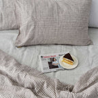 Coffee Striped French Linen Duvet Cover+2 Pillowcases Set - Yarn Dyeing 51