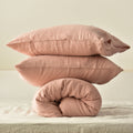 Dusty Pink French Linen Duvet Cover+2 Pillowcases Set- Plain Dyeing 33