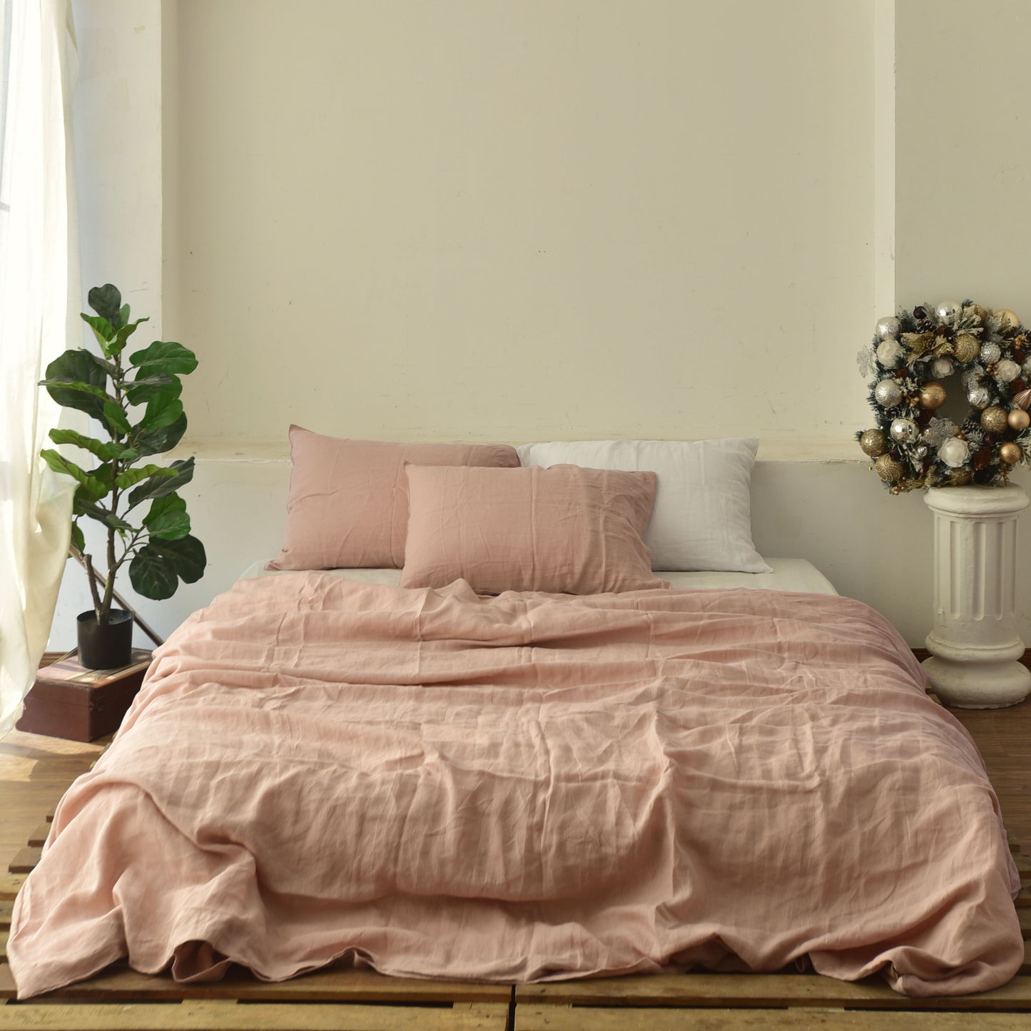 Dusty Pink French Linen Bedding Sets (4 pieces)  - Plain Dyeing