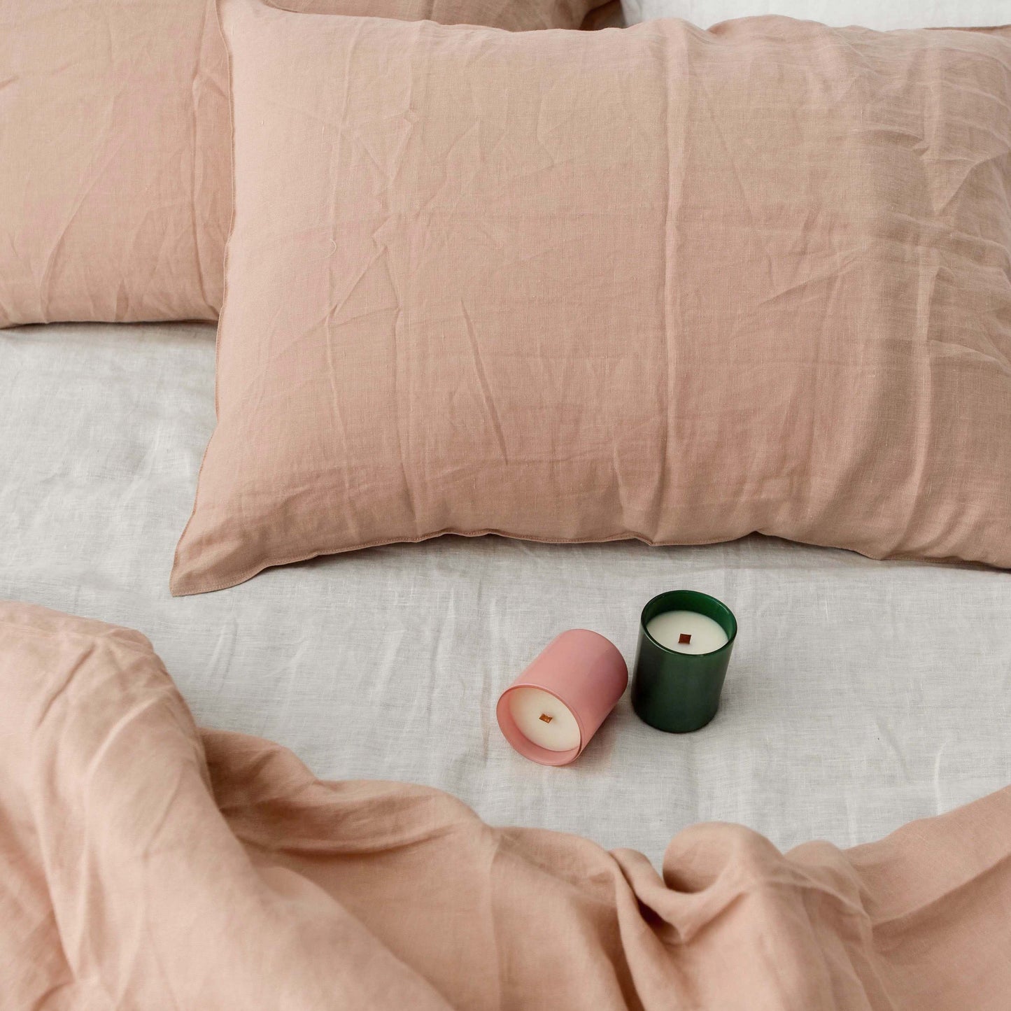Dusty Pink French Linen Duvet Cover+2 Pillowcases Set- Plain Dyeing 33