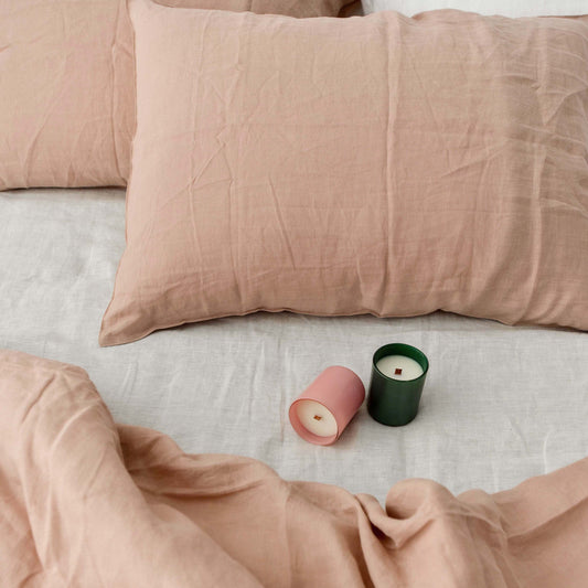 Dusty Pink French Linen Fitted Sheet + 2 Pillowcases Set - Plain Dyeing 33