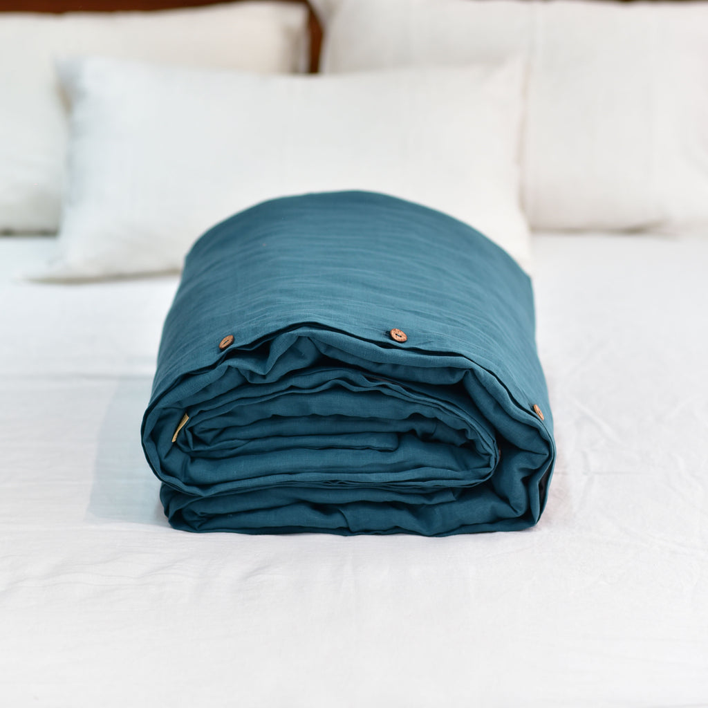 Azure French Linen Duvet Cover - Plain Dyeing 36