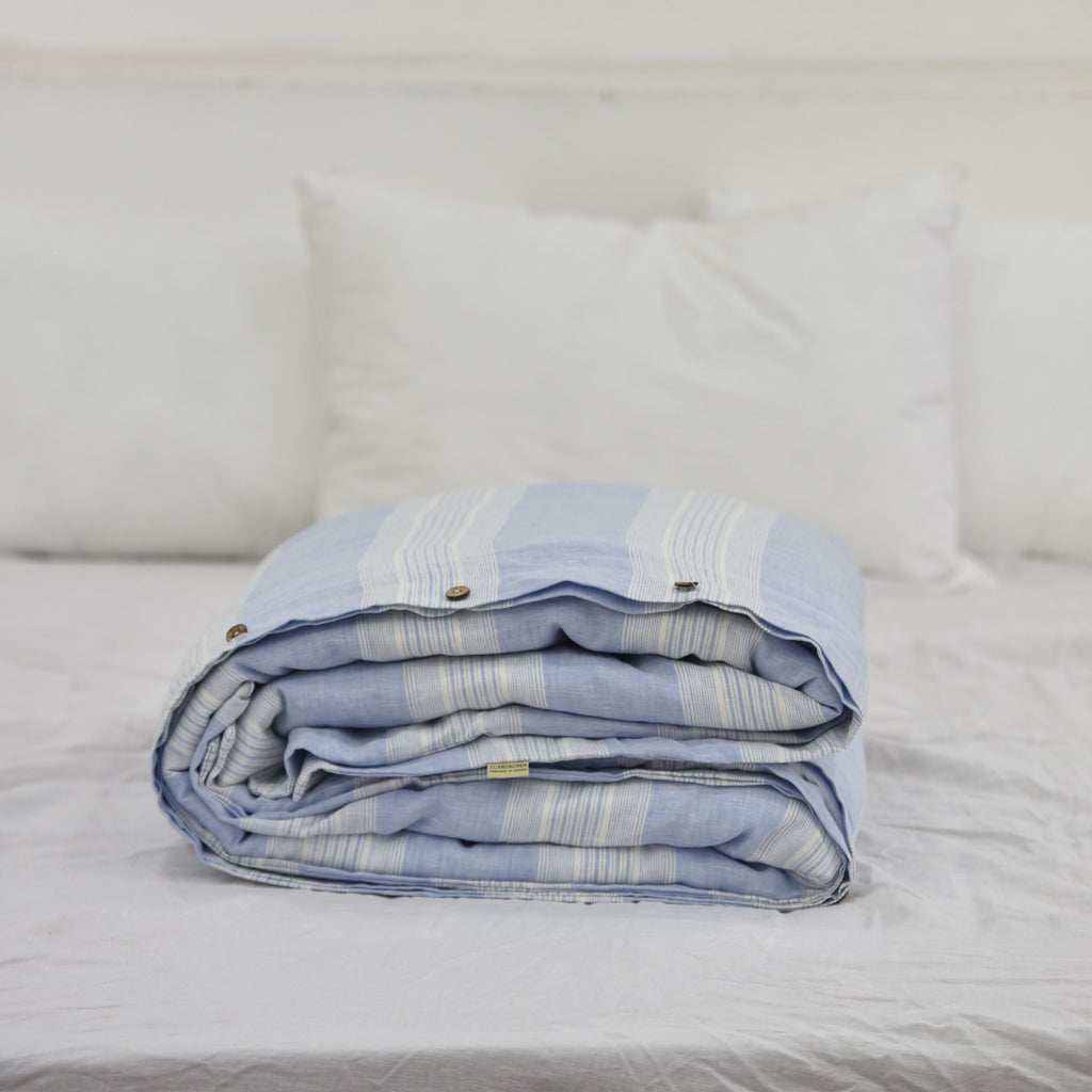 Blue Striped French Linen Duvet Cover - Yarn Dyeing 60