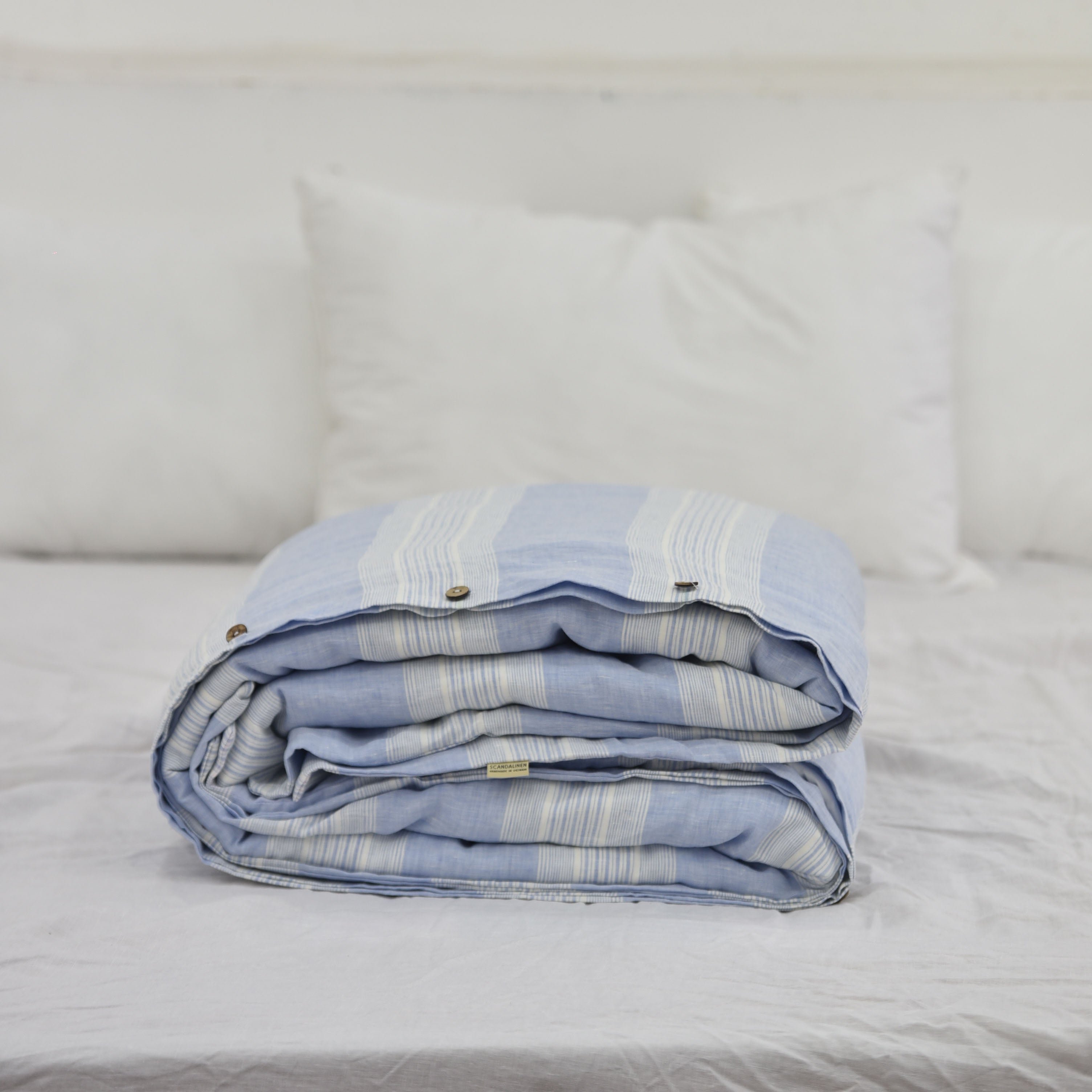 Blue Striped French Linen Duvet Cover - Yarn Dyeing 60