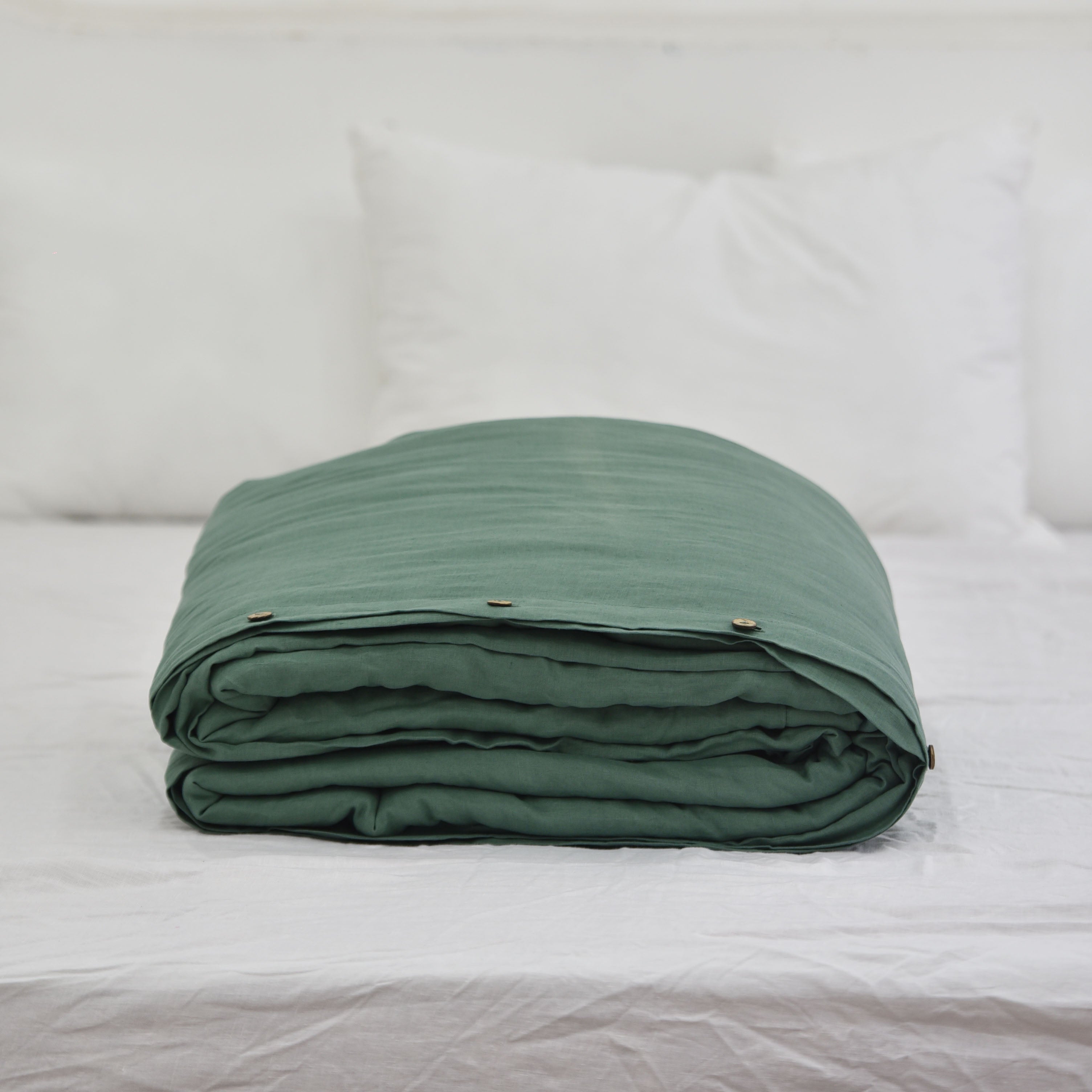 Green French Linen Duvet Cover - Plain Dyeing 25