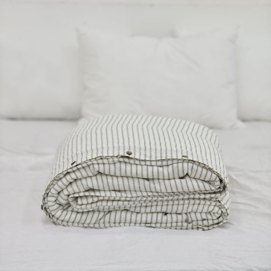 Ivory Striped French Linen Duvet Cover - Yarn Dyeing 64