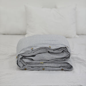 Navy Striped French Linen Duvet Cover - Yarn Dyeing 50