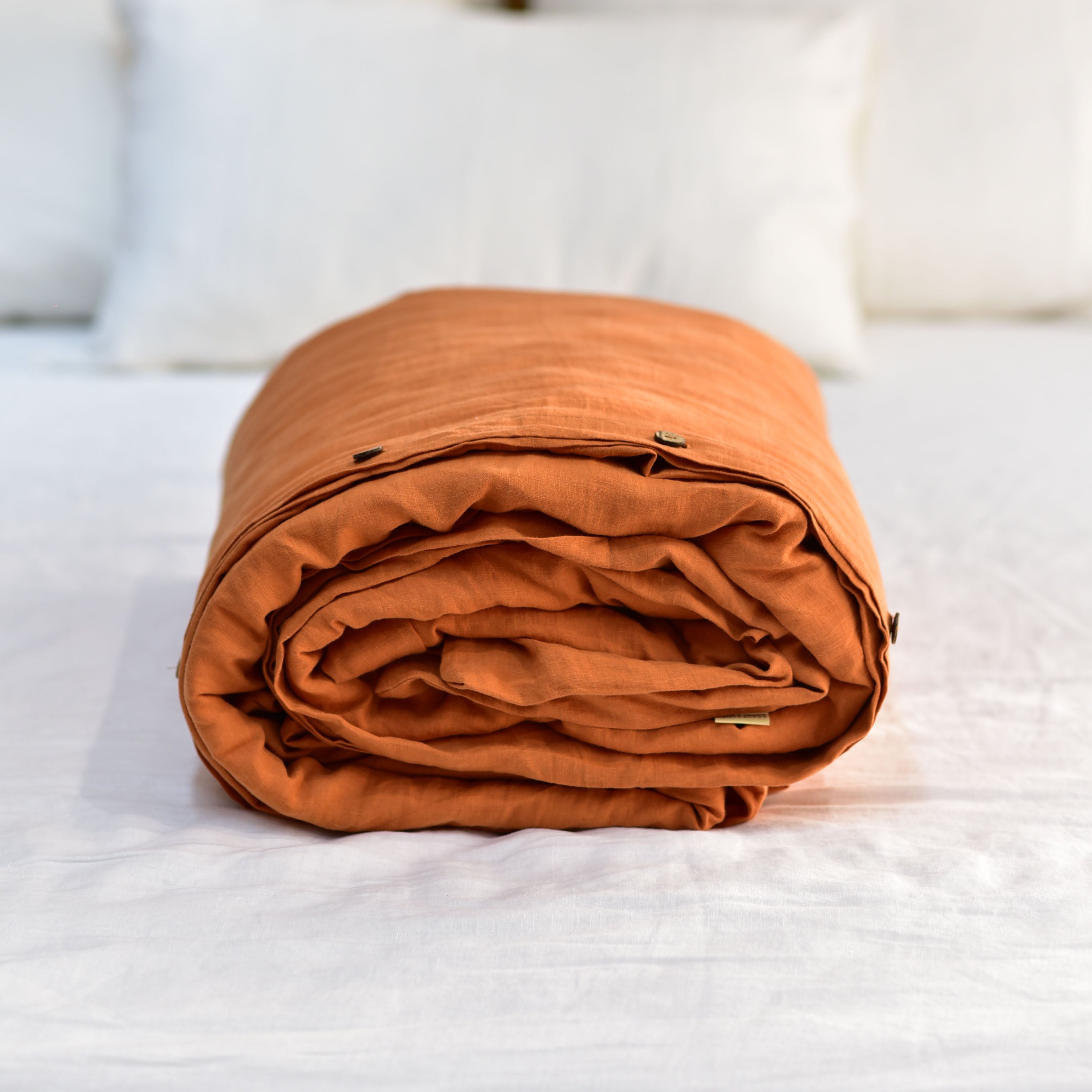Orange French Linen Duvet Cover - Plain Dyeing 37