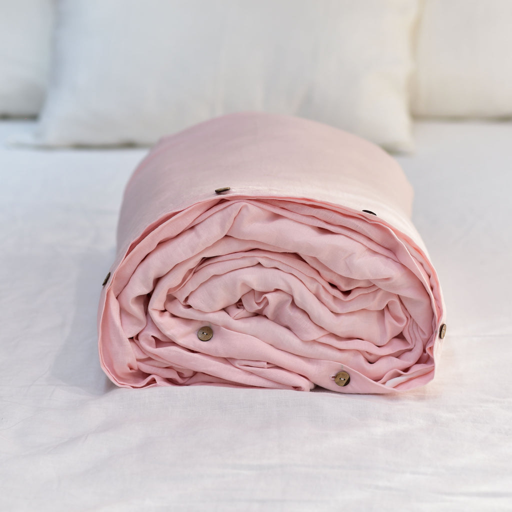 Peach French Linen Duvet Cover - Plain Dyeing 01