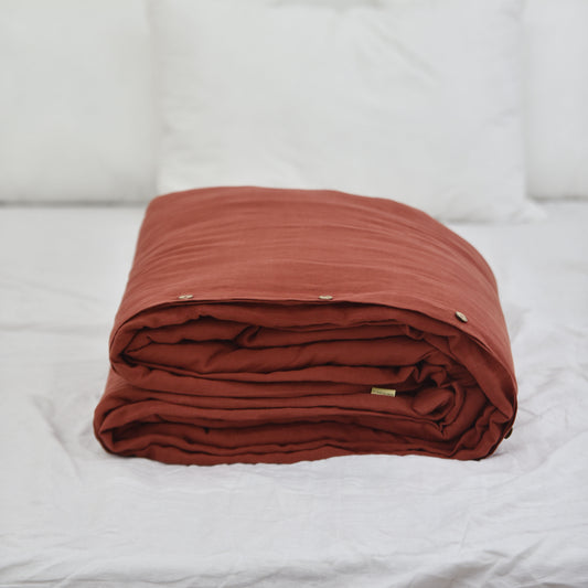 Red French Linen Duvet Cover - Plain Dyeing 27