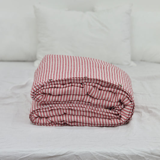 Red Striped French Linen Duvet Cover - Yarn Dyeing 52