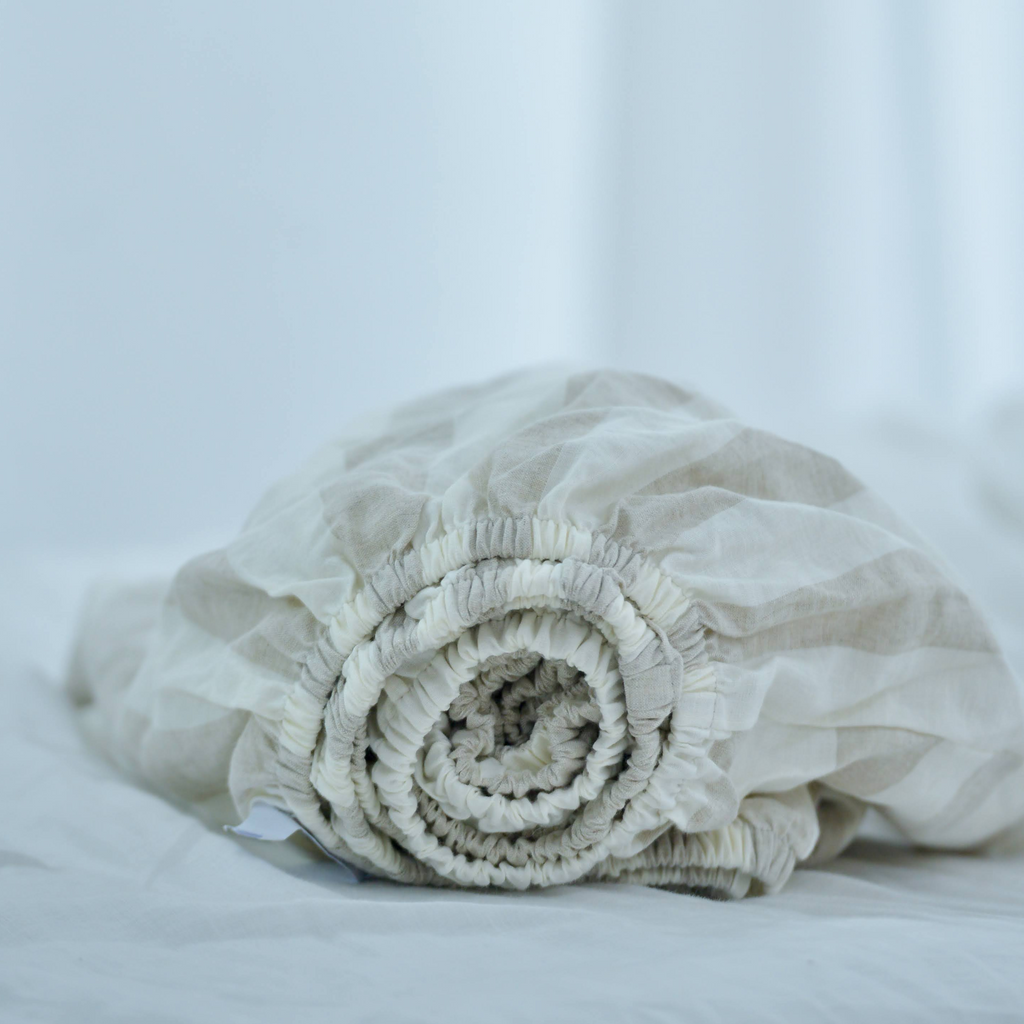 Big Striped French Linen Fitted Sheet - Yarn Dyeing 57