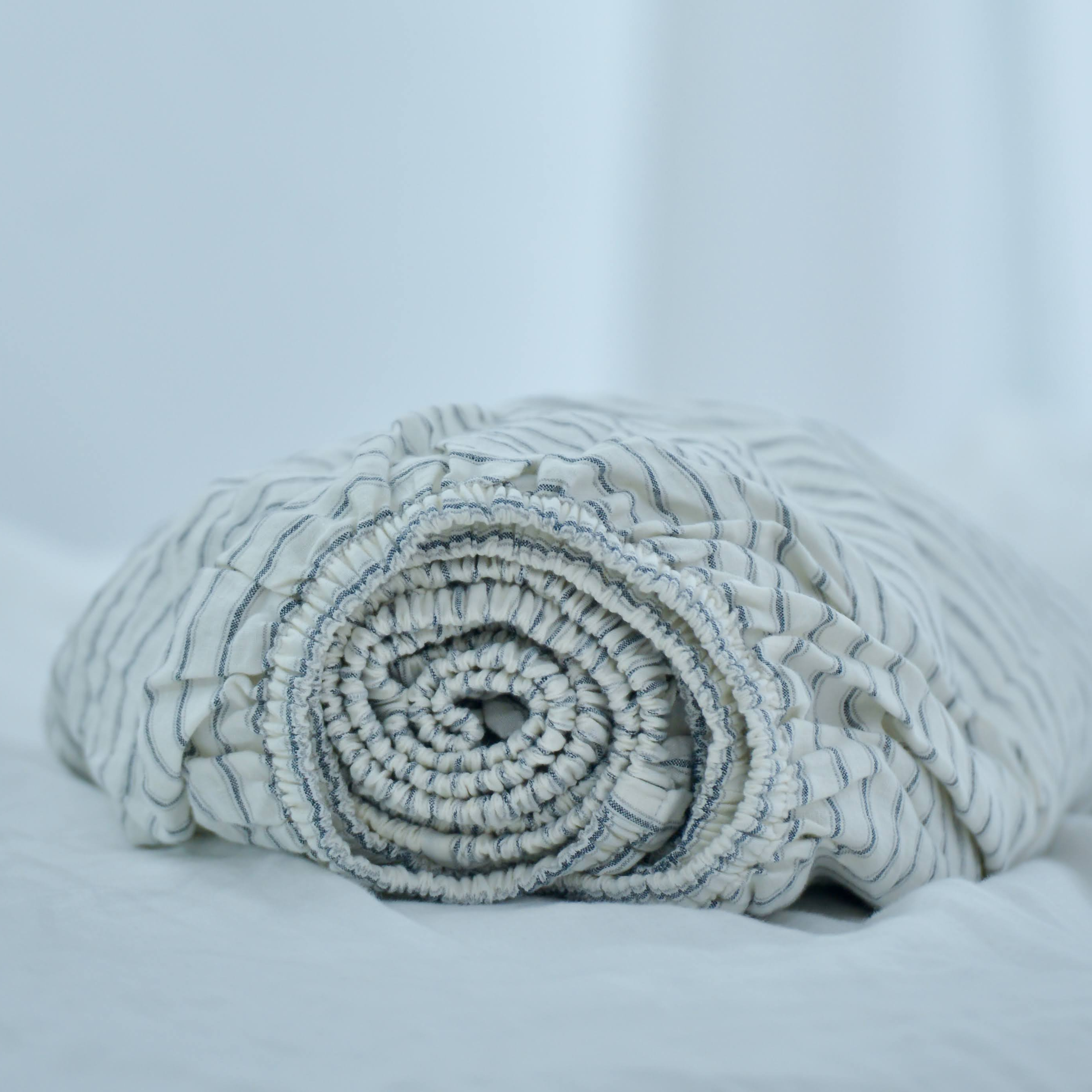 Ivory Striped French Linen Fitted Sheet - Yarn Dyeing 64