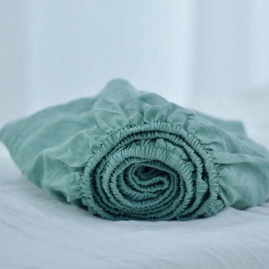 Green French Linen Fitted Sheet - Plain Dyeing 25