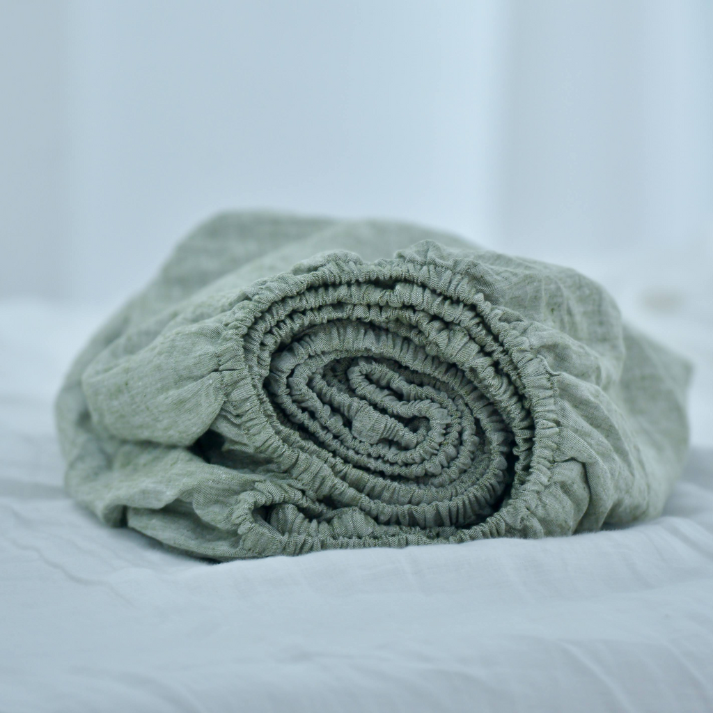 Asparagus French Linen Fitted Sheet - Yarn Dyeing 45