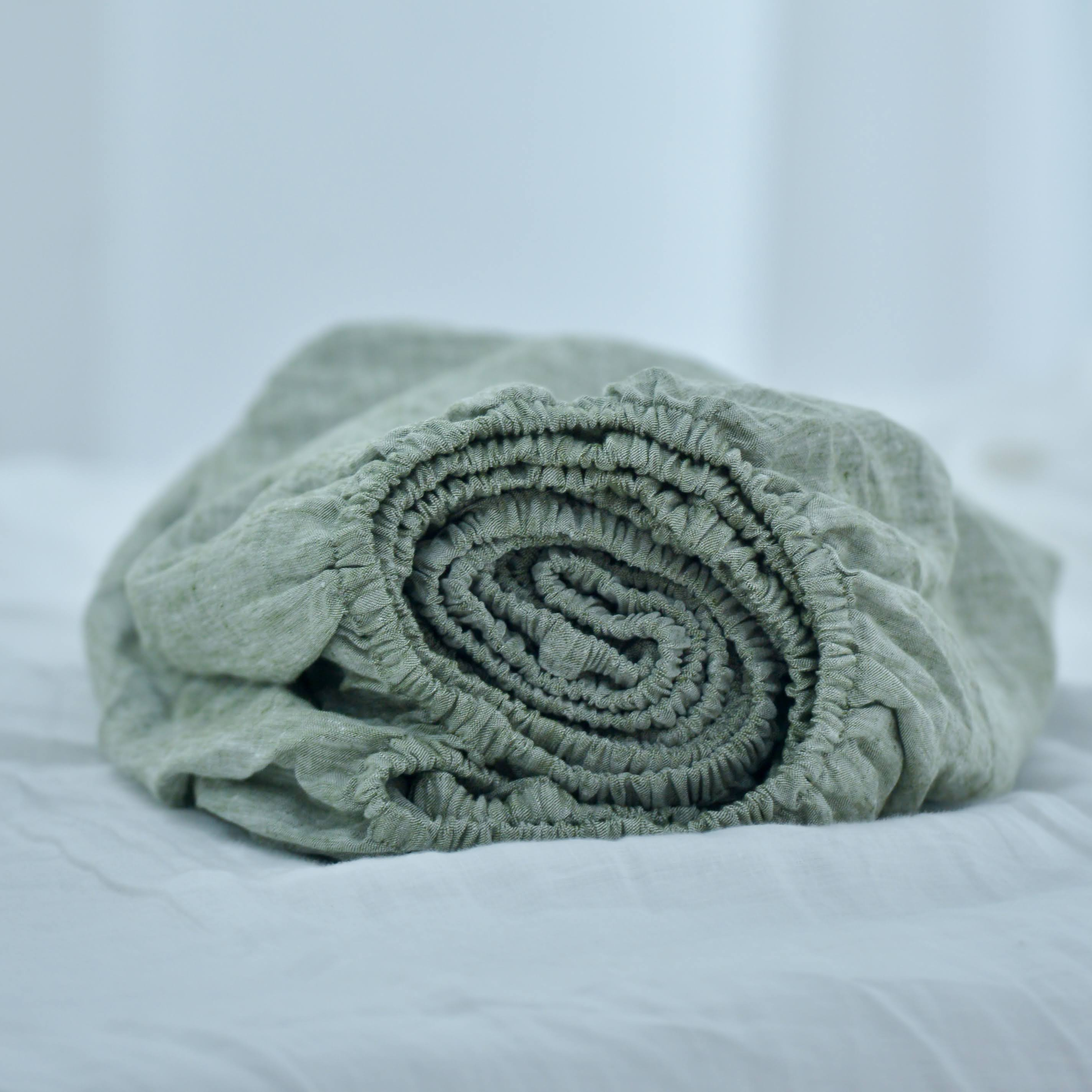 Asparagus French Linen Fitted Sheet - Yarn Dyeing 45