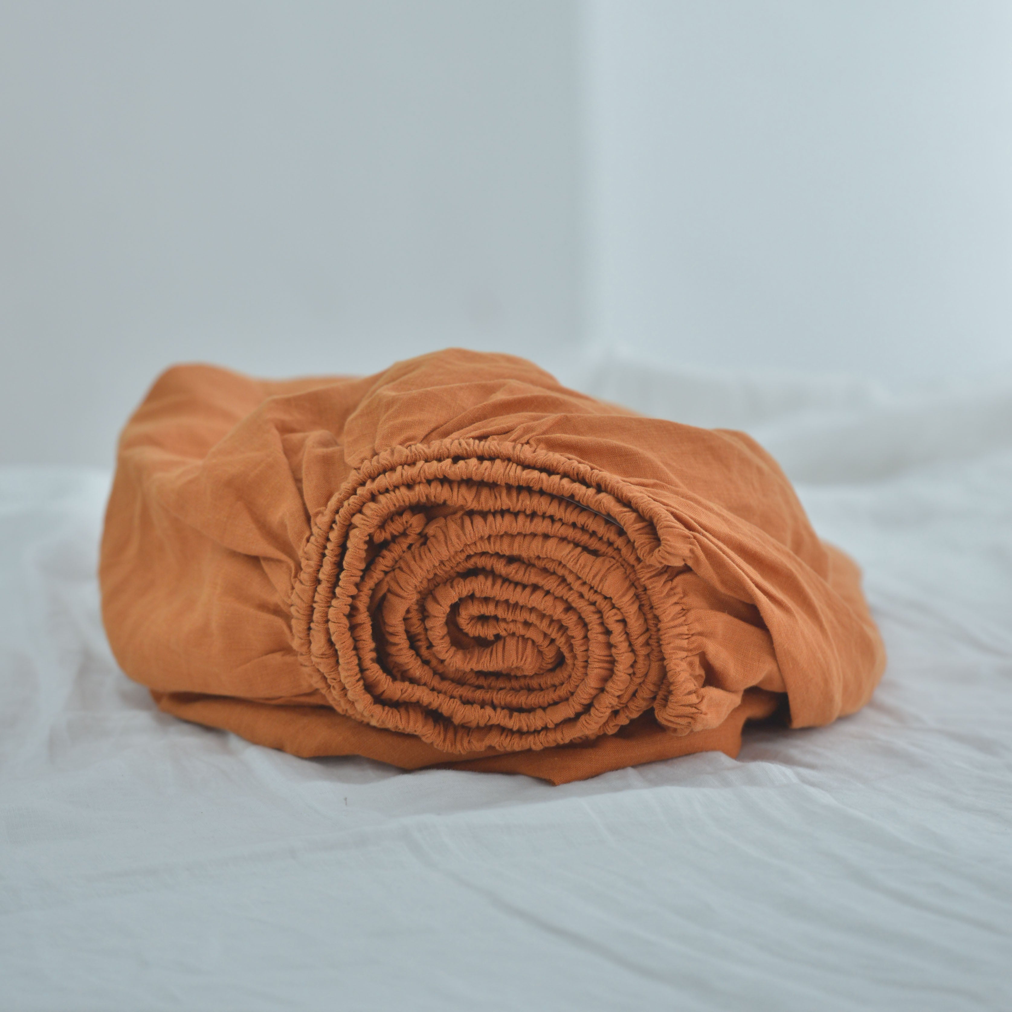 Orange French Linen Fitted Sheet - Yarn Dyeing 37