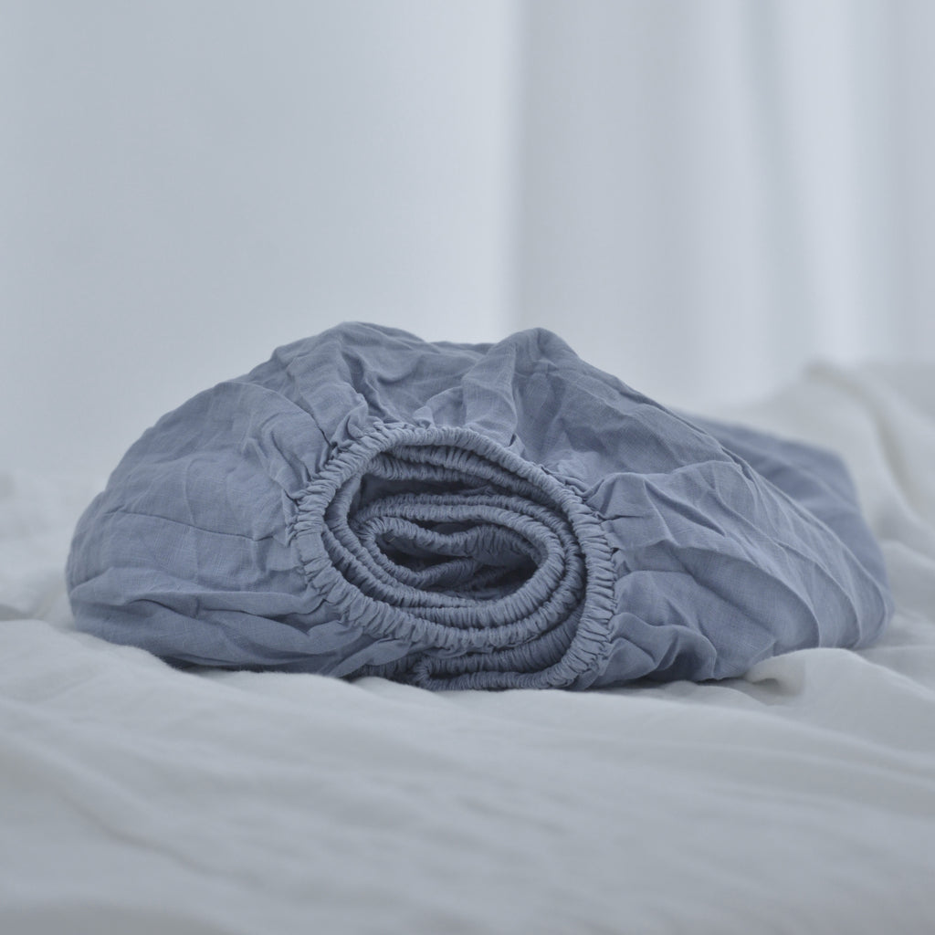 Steel French Linen Fitted Sheet - Plain Dyeing 24