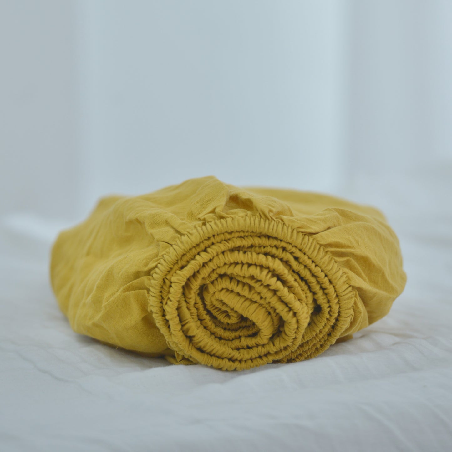 Yellow French Linen Fitted Sheet - Plain Dyeing