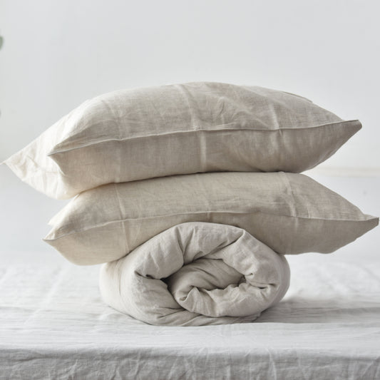 Flax French Linen Duvet Cover+2 Pillowcases Set - Plain Dyeing 07