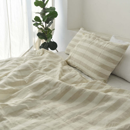 Big Striped French Linen Bedsheet | Deep Pocket Fitted Sheet