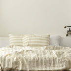 Flax Striped French Linen Duvet Cover+2 Pillowcases Set - Yarn Dyeing 57
