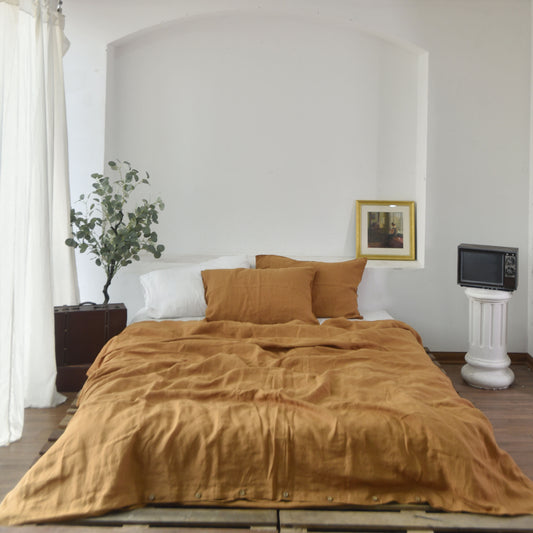 Goldenrod French Linen Duvet Cover - Plain Dyeing 38